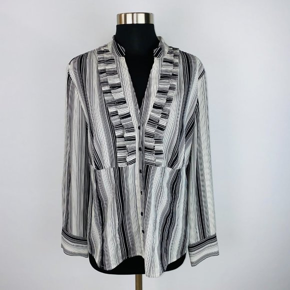 Covington Pleated Front Striped Button Down Shirt - Picture 1 of 5